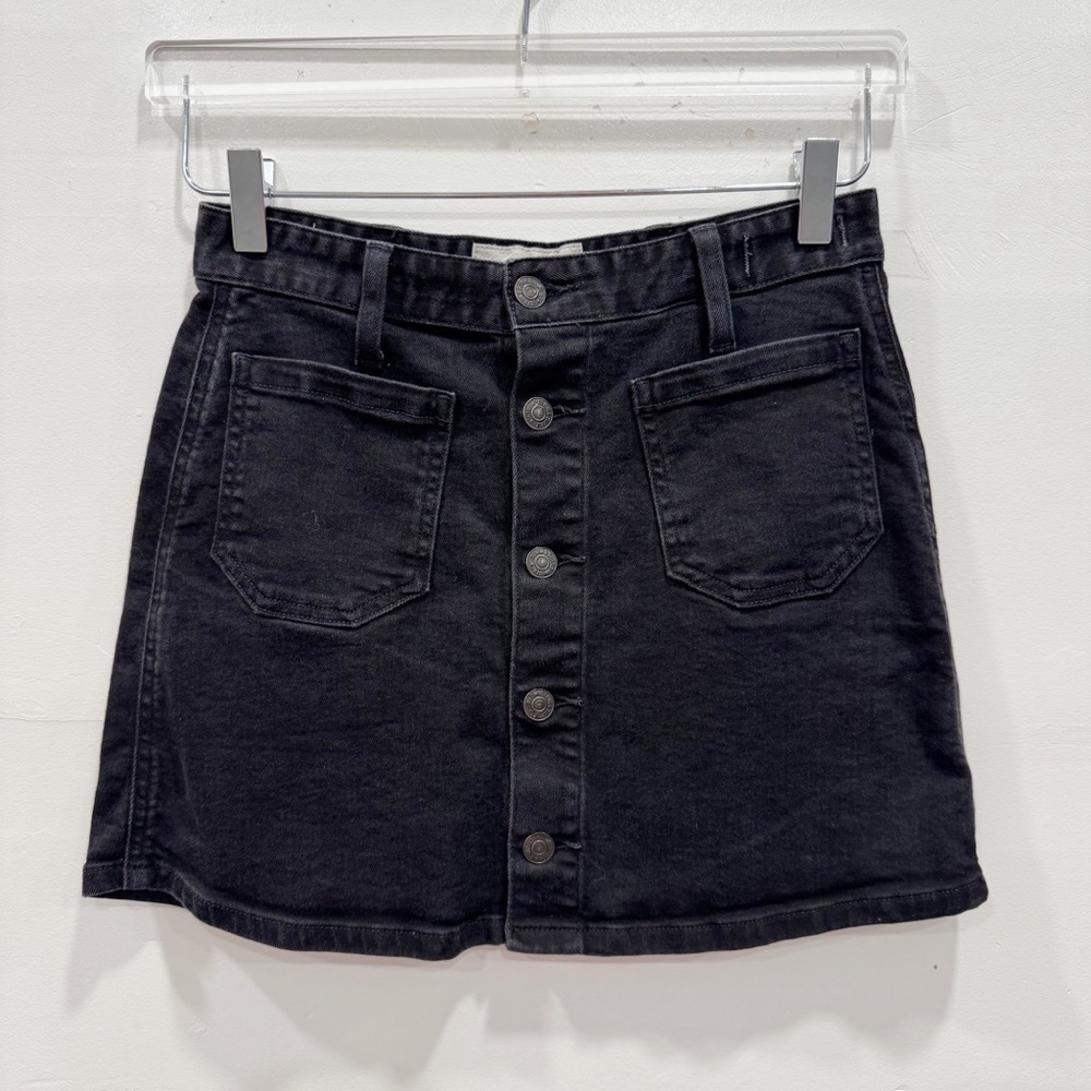 Ralph Lauren Denim & Supply Tilden Button Front Mini Skirt Black Size 25 Cotton